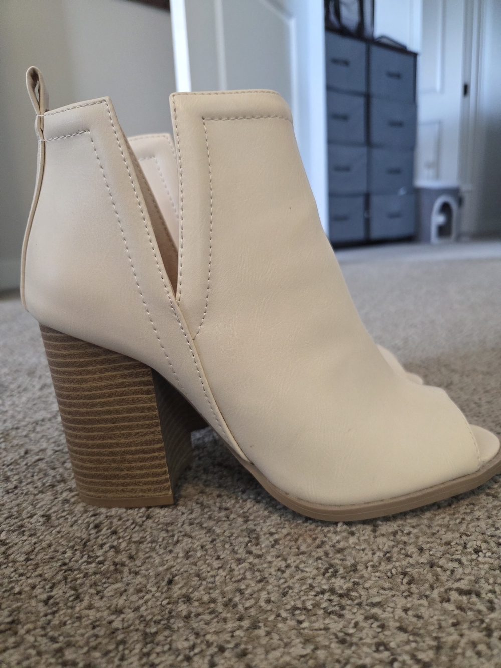 Pink Lily Cream Open-Toe Block Heel Booties